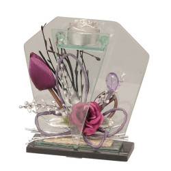 Lot de 8 décorations en verre avec fleurs 16 cm